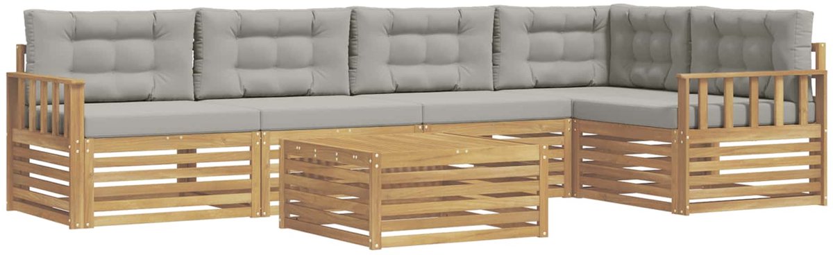 vidaXL Buiten - bank - set - 6 - st - 5-zits - Wit - en - Lichtgrijs - Polyester Wit en Lichtgrijs