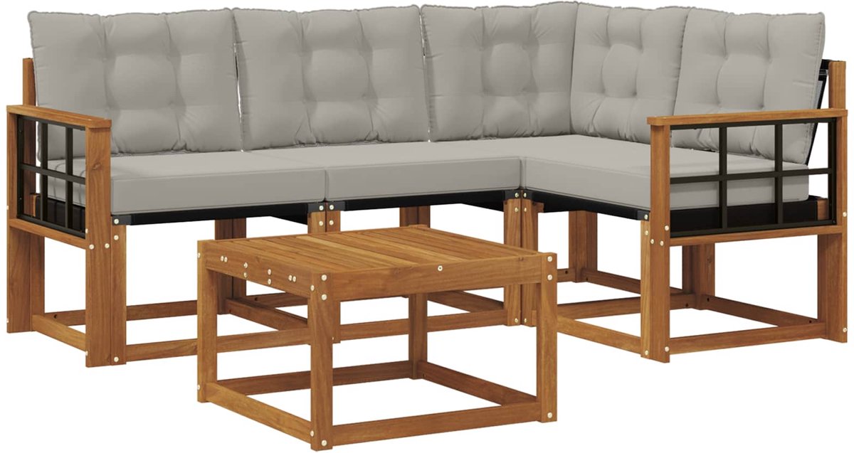 vidaXL Buiten - bank - set - 5 - st - 4-zits - Naturel - en - lichtgrijs Naturel en lichtgrijs