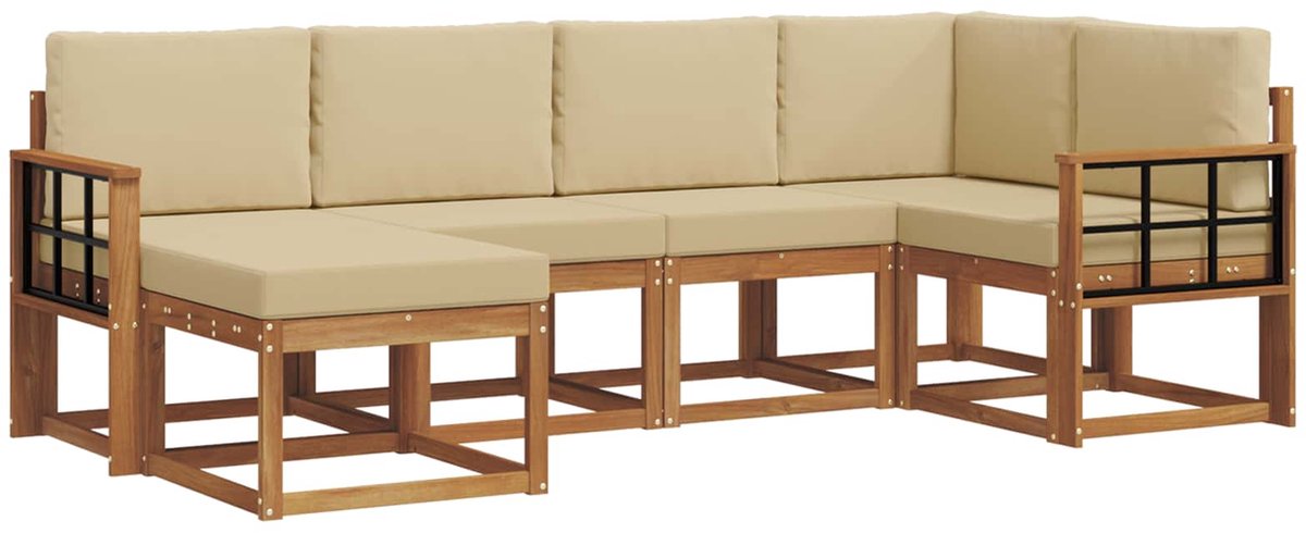 vidaXL Buiten - bank - set - 6 - st - 6-zits - Natuurlijk - en - Beige Natuurlijk en Beige