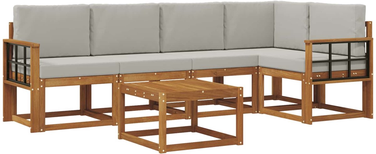 vidaXL Buiten - bank - set - 6 - st - 5-zits - Naturel - en - lichtgrijs Naturel en lichtgrijs