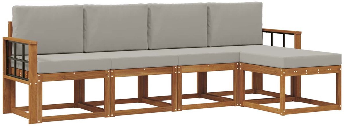 vidaXL Buiten - bank - set - 5 - st - 5-zits - Naturel - en - lichtgrijs Naturel en lichtgrijs