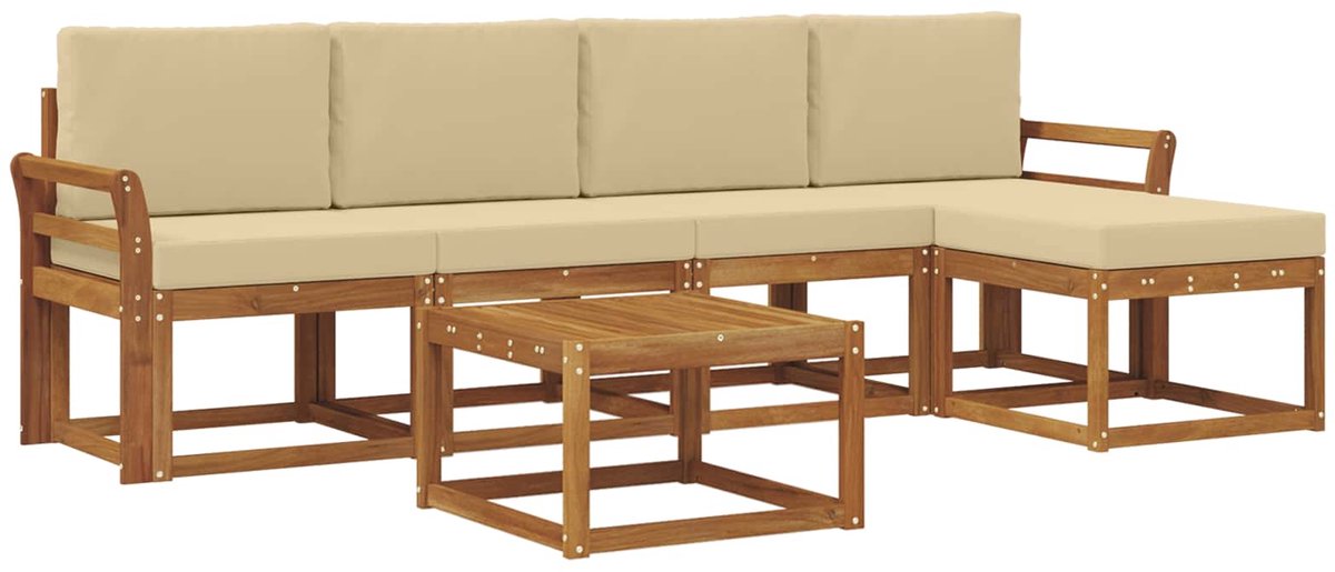 vidaXL Buiten - bank - set - 6 - st - 5-zits - Natuurlijk - en - Beige Natuurlijk en Beige