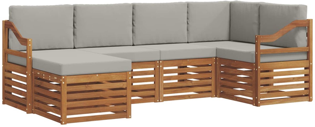 vidaXL Buiten - bank - set - 6 - st - 5-zits - Naturel - en - lichtgrijs Naturel en lichtgrijs