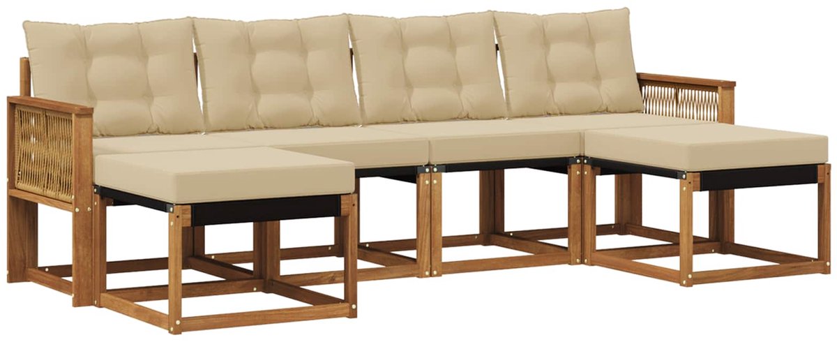 vidaXL Buiten - bank - set - 6 - st - 6-zits - Natuurlijk - en - Beige Natuurlijk en Beige