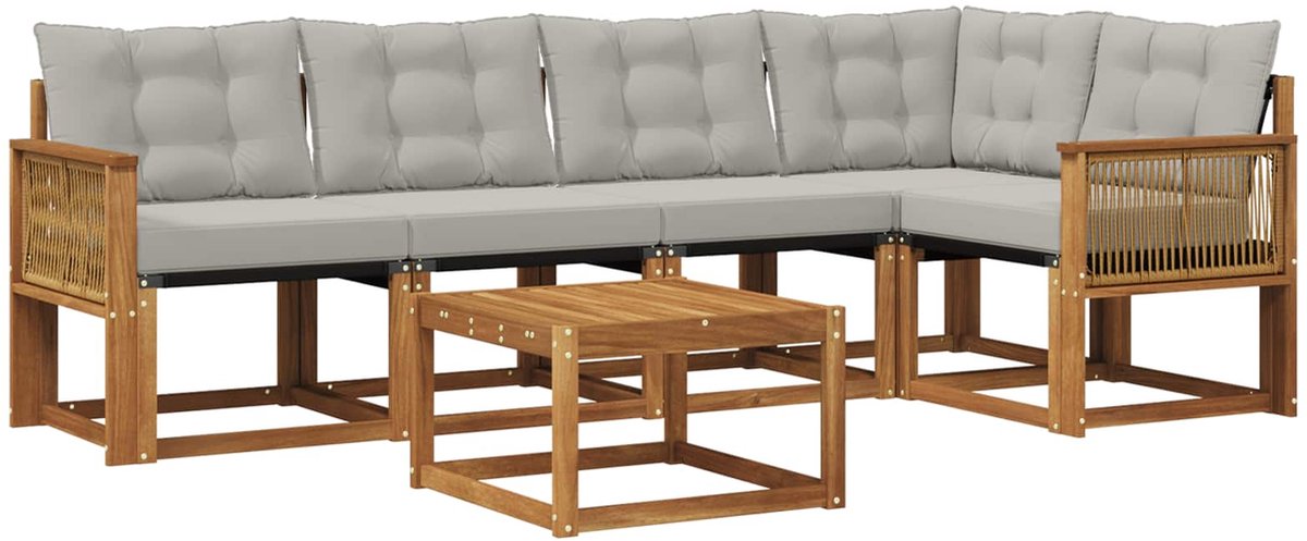vidaXL Buiten - bank - set - 6 - st - 5-zits - Naturel - en - lichtgrijs Naturel en lichtgrijs