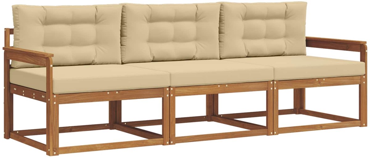 vidaXL Buiten - bank - set - 3 - st - 3-zits - Natuurlijk - en - Beige Natuurlijk en Beige