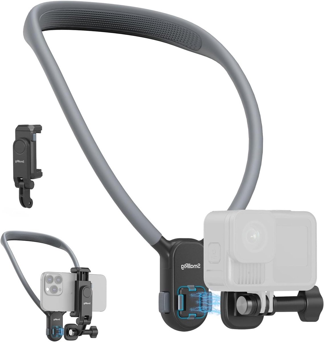 Comfortabele Magnetische Nekmount voor Actiecamera's en Smartphones, POV Opnames Steun met Universele 2-Prong Adapter en Telefoonhouder, Ideaal voor Avonturen en Vlogs