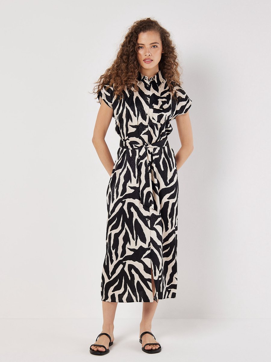 Midijurk van gestructureerd satijn met zebraprint