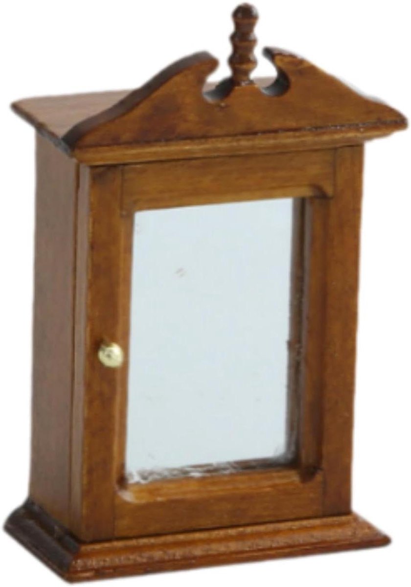 Poppenhuis Kast - Miniatuur Meubel - Poppenhuis Decoratie - Met Spiegel - 11.4 x 4.8 x 6.2 cm - Bruin