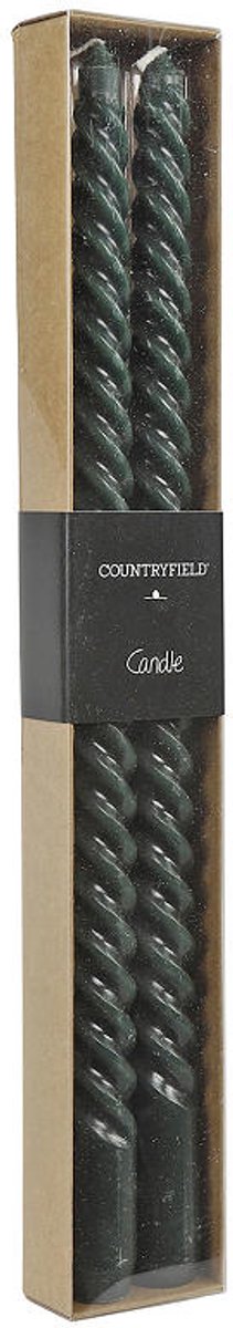 Countryfield gedraaide kaars, 2 stuks, donkergroen, 30 cm