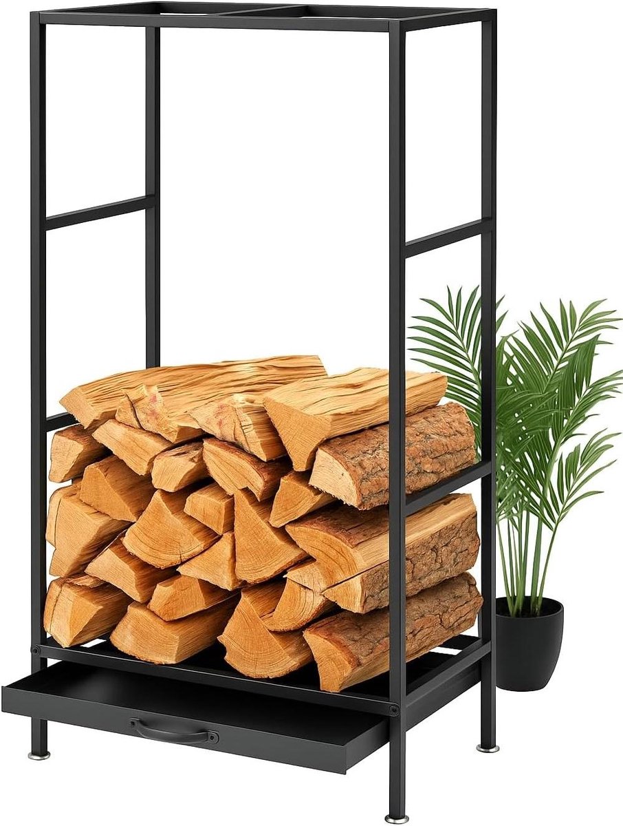 Brandhoutrek voor binnen - Houthouder Haard - Haardhout Opslag - Met Uitneembare Lade - 80 x 50 x 25 cm