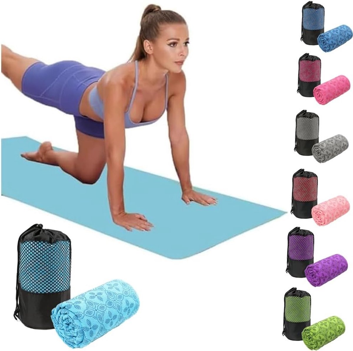 Absorberende en Sneldrogende Yogamat Handdoek met Antislip en Mesh Draagtas voor Bikram, Pilates en Fitness
