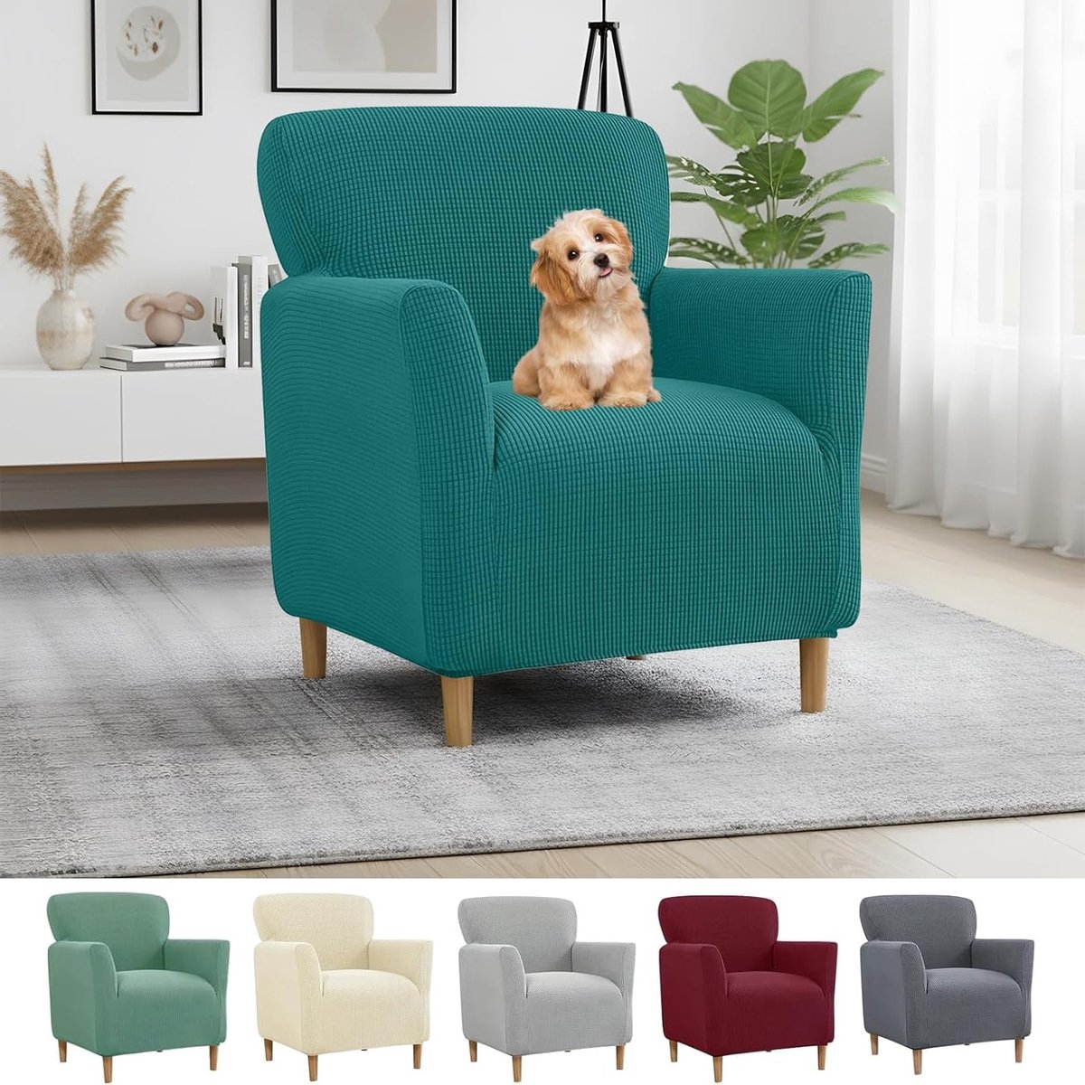Verstelbare Stoelhoes voor Relaxfauteuils, Rekbare en Zachte Stof, Wasbare Bescherming voor Woonkamer en Clubstoelen (Pauw Groen)