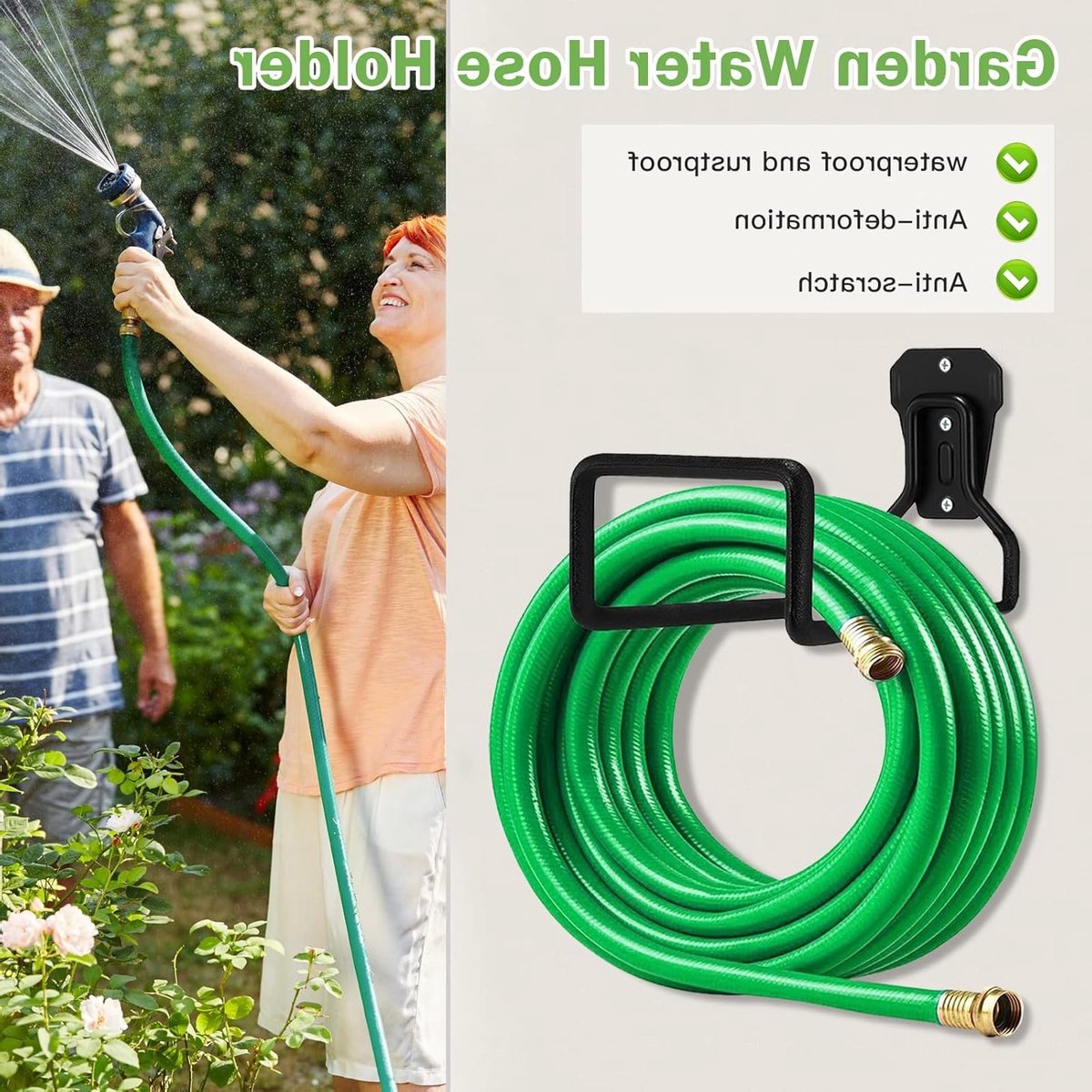 Allecta - Set van 2 metalen tuinslanghouders voor wandmontage - Robuuste haken van metaal voor tuinslang - Ruimtebesparende ophanging voor tuin, garage en buiten - Duurzame montage