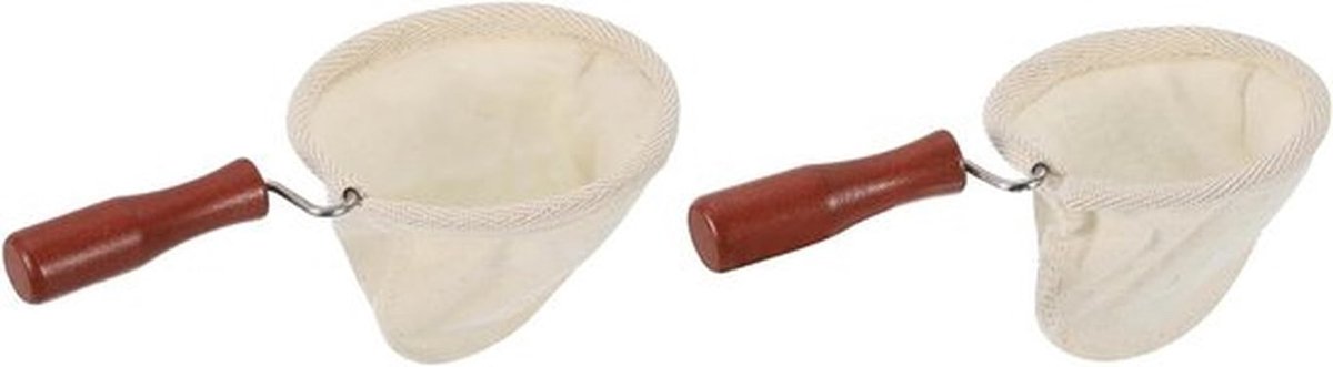 Herbruikbare stoffen koffiefilterzakken met houten handvat - set van 2 - beige