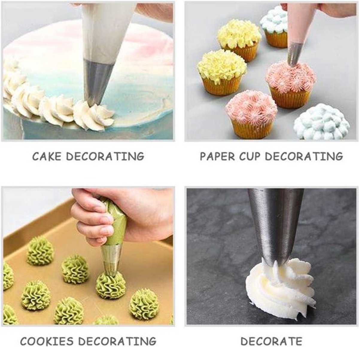 Spuitmondenset: 4 Grote RVS Spuitmondjes voor taartdecoratie - Cupcake Crème Spuitkit