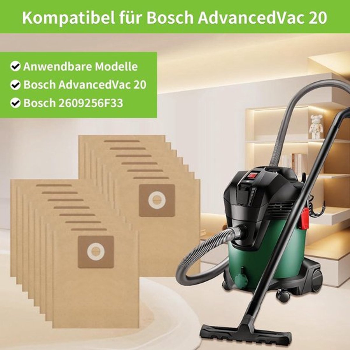 Papieren filterzakken voor stofzuiger met 20 accessoires - 15 stuks