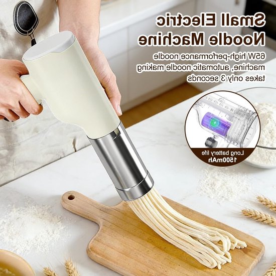 Draadloze Elektrische Pastamaker, Handheld en Draagbaar, 40W Voor Spaghetti en IJs, Inclusief 5 Drukmallen, Ideaal voor Gezinnen, Reizen en Picknicks — afbeelding 2