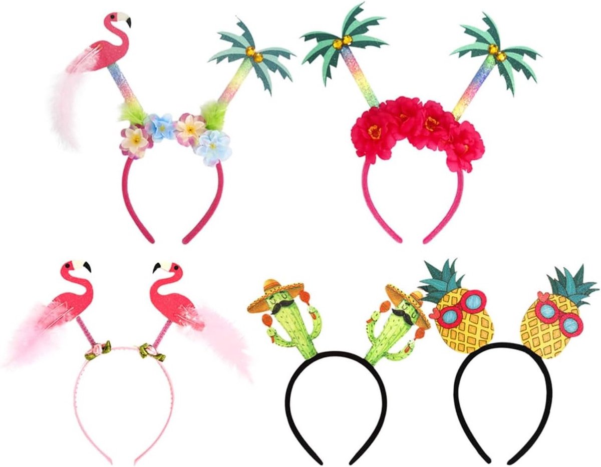 5-delige Tropical Haarbanden met Flamingo, Palm en Ananas voor Luau en Hawaii Feesten - Zomer Haaraccessoires en Party Decoraties