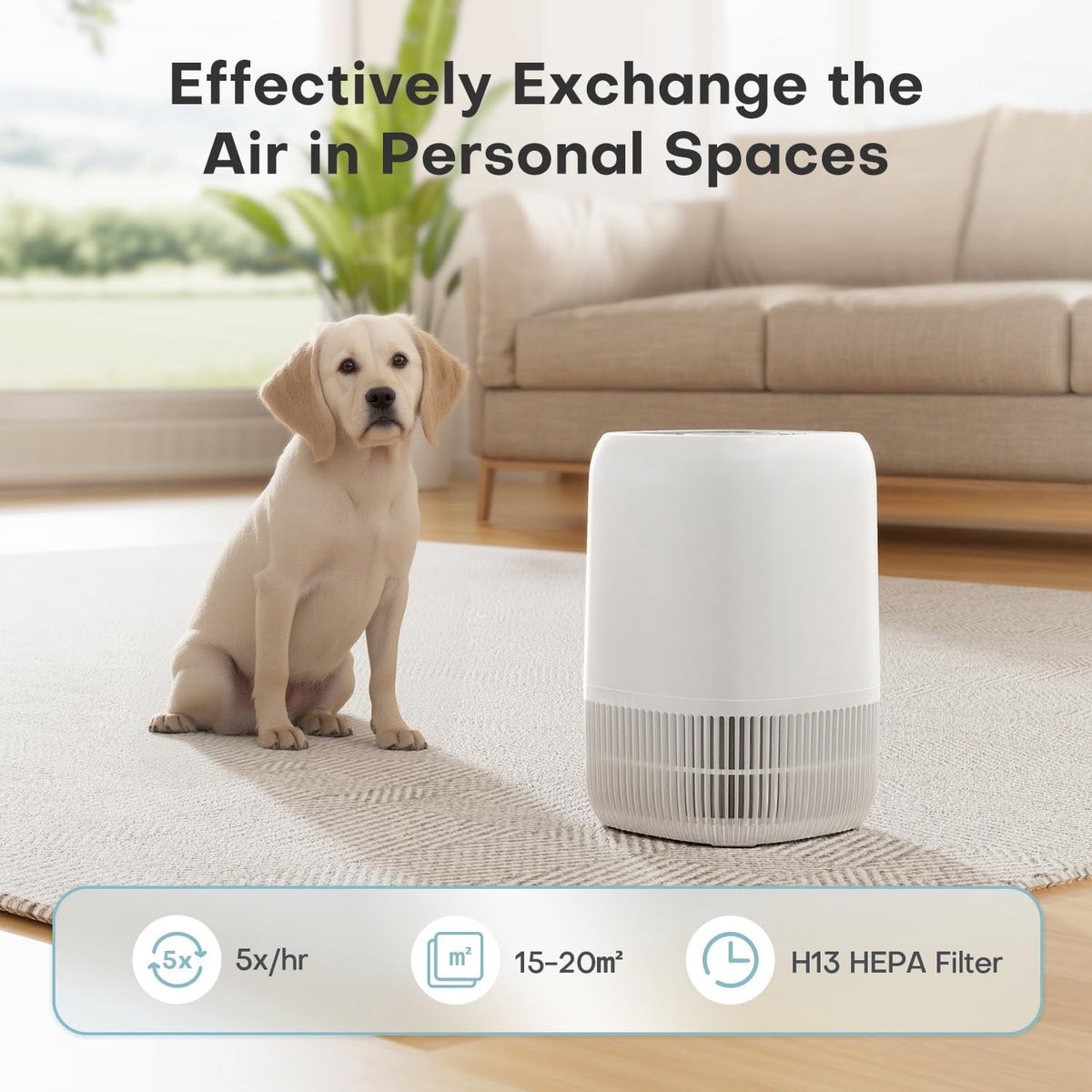 Luchtreiniger met HEPA Filter – Compacte Air Purifier – Stil & Energiezuinig – Voor Schone Lucht in Slaapkamer, Woonkamer & Kantoor — afbeelding 4