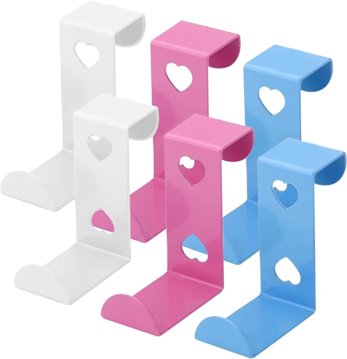 Zes RVS Deurhaken voor Mutsen, Jassen en Handdoeken - Stevige Deurhaken met Hartvorm voor Thuisgebruik (Roze/Blauw/Wit)