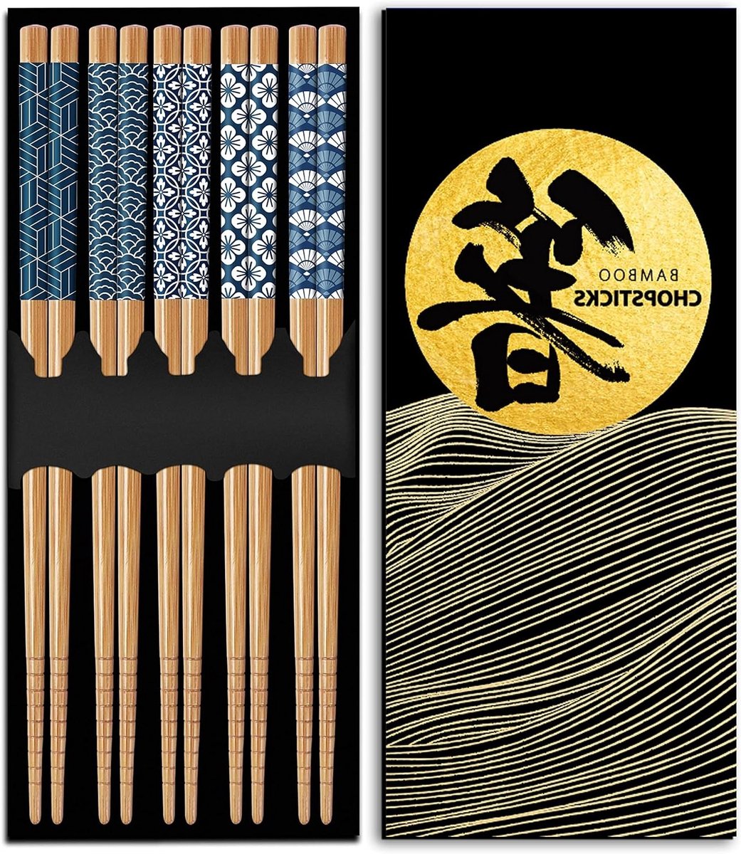 5 Paar Herbruikbare Japanse Bamboe Eetstokjes van 23 cm, Lichtgewicht en Antislip Sushi Sticks voor Thuisgebruik en Feestjes