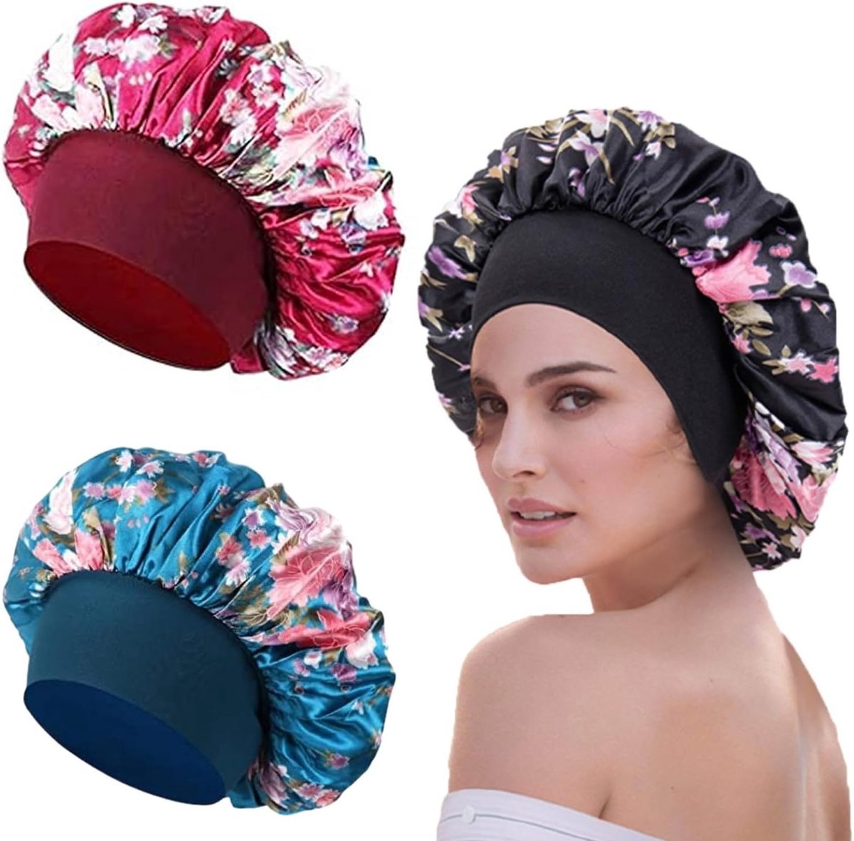 3 Stuks Zachte Satijnen Bonnet, Zijde Hoofdband voor Slaap, Haarverzorging en Bescherming voor Krullend Haar, Geschikt voor Vrouwen en Meisjes
