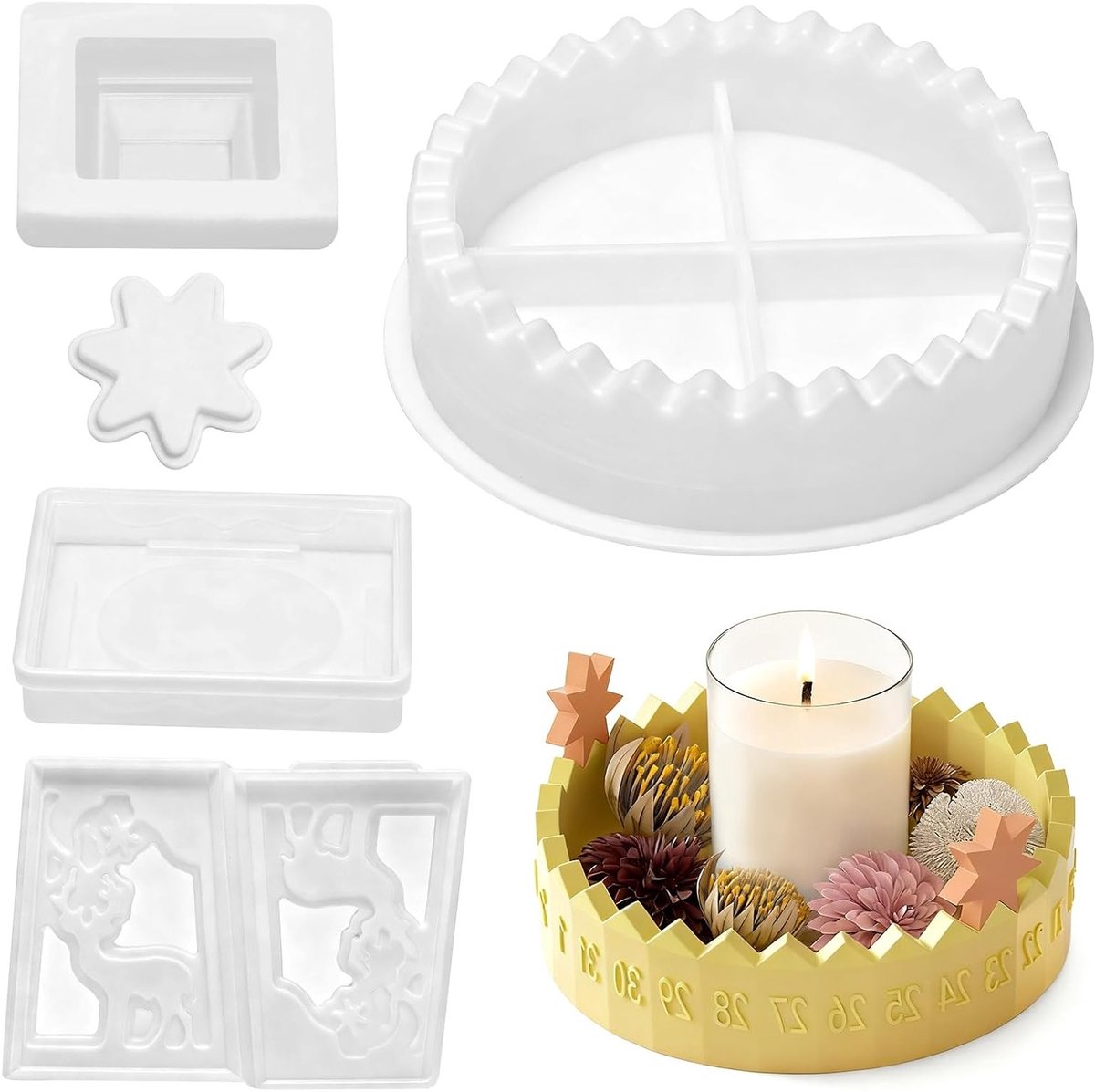Set van Siliconen Mallen voor Adventskalender Kaarsenhouders, Creatieve Mallen voor Kerstdecoratie en Resin Kaarsenlanterns