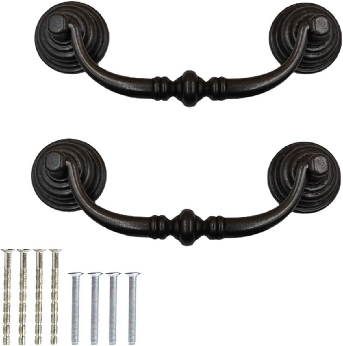 Vintage Deurknoppen Set van 2 - Antieke Swing Handgrepen met Schroeven voor Keuken, Badkamer en Kasten - 14CM Lang, IJzer Zwart