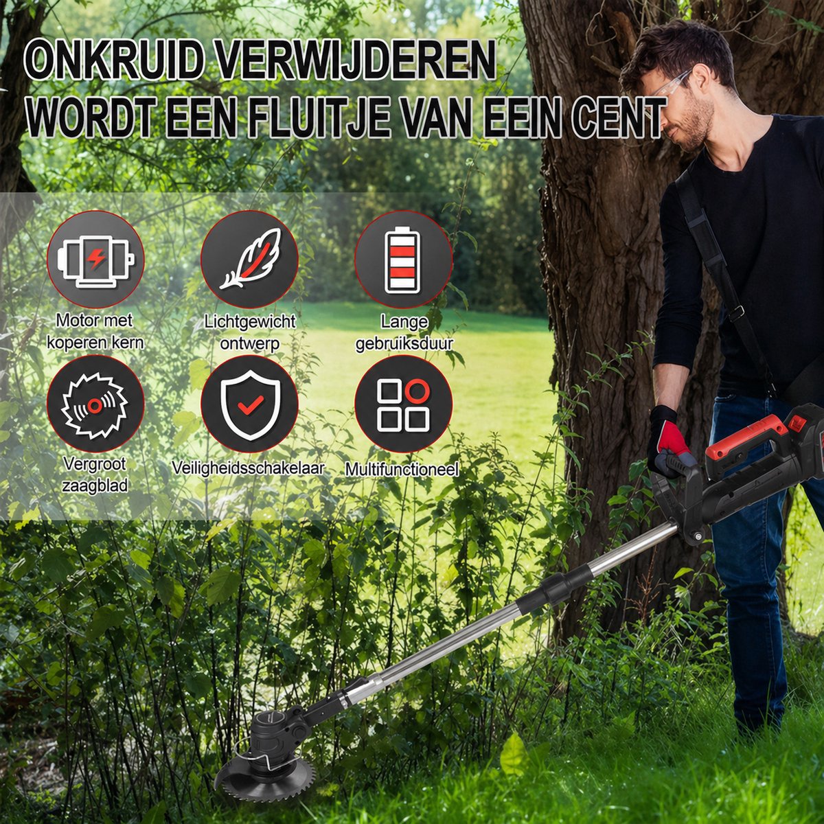Traumheim Accu Grastrimmer met 2× 2000mAh Accu's en Oplader - met 55 Stuks Kunststof Messen - Elektrisch Grasmaaier - Bosmaaier - Accu Grasmaaier & 3-in-1 Trimmer - voor Tuin en Gazon -Verstelbaar – foto 8