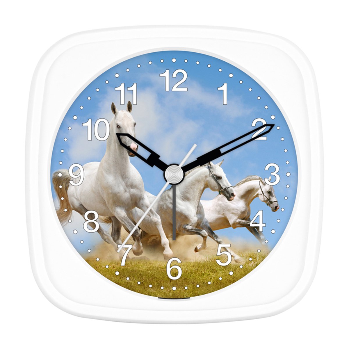 Kinderwekker paard – Drie witte paarden