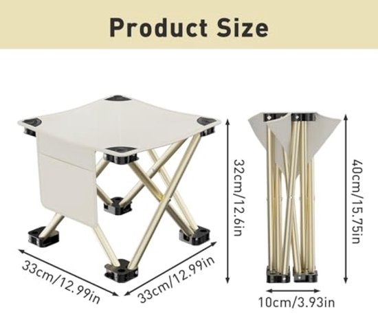 Campingkruk Draagbare Klapkruk met Opbergtas - Voethokker Outdoor - Mini Vouwstoel Lichtgewicht - Zitkruk Inklapbaar voor Wandelen, Tuin, Vissen, BBQ, Strand - Wit, Zithoogte 33 cm — afbeelding 2