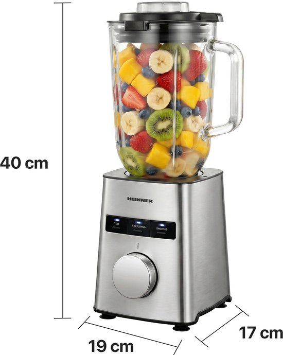 Heinner Avallon 800 Blender - 800 W - Smoothie-functie - Pulsefunctie - 1,5 L Glazen Kan - RVS Messen - Afneembare Kan & Messen - RVS Behuizing - Zilver van Merkloos — afbeelding 2