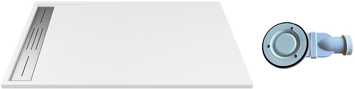 Vente-unique Opzet- of inbouwdouchebak in hars met sifon - Wit - 140 x 80 cm - Snijdbaar - LYROSA