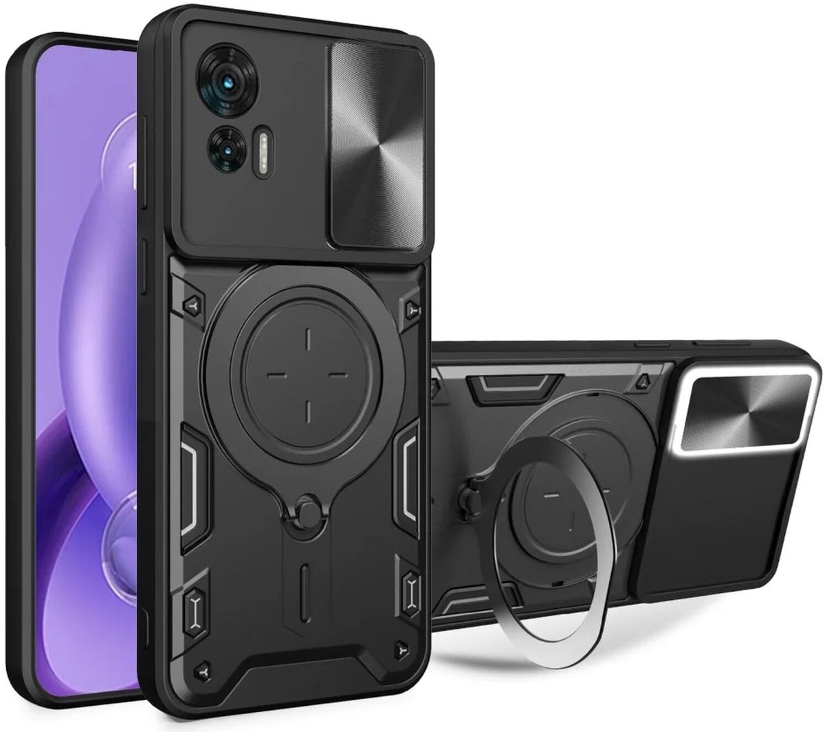 Motorola Edge 30 Neo Hoesje met Magnetische Kickstand Ring Zwart