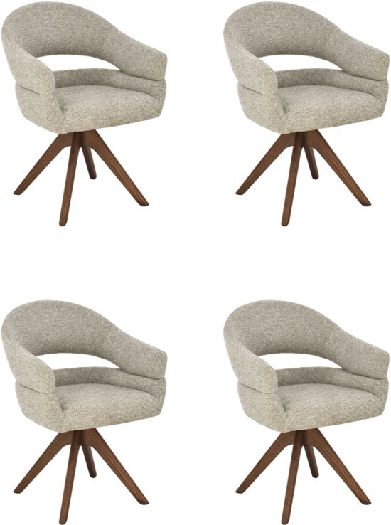 Flicka Eetkamerstoelen - Design - Comfort - Taupe / Walnoot - Draaibaar - Set van 4