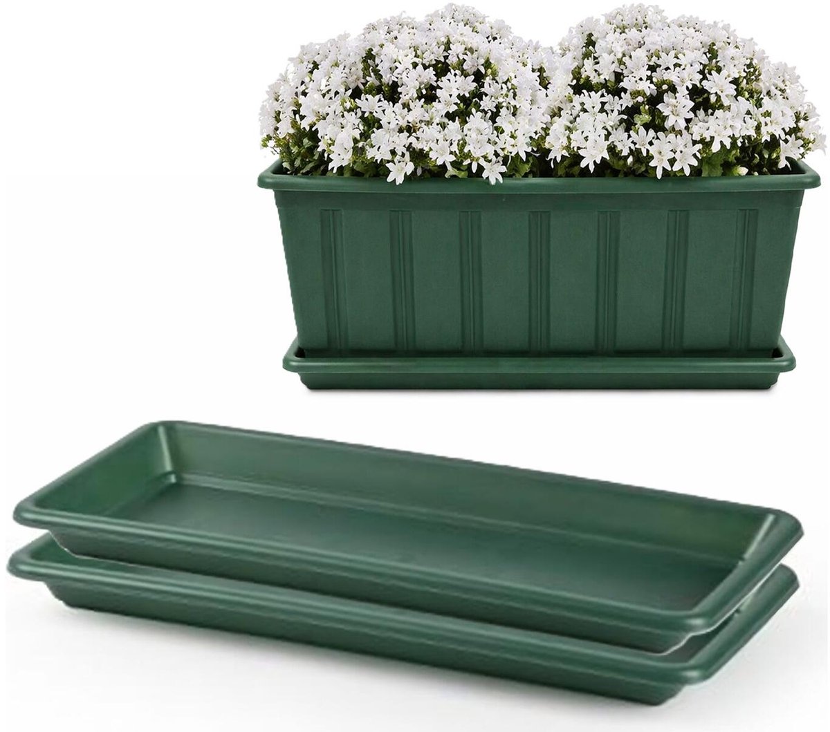 Plasticforte Plantenbak water onder opvangschaal - 2x - groen - rechthoek - 39 x 18 cm - Bloembakken