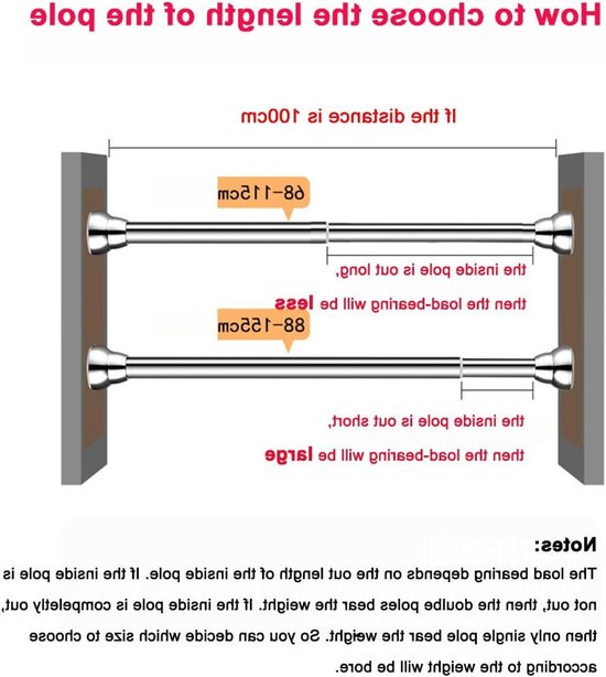 Verstelbare Rolgordijnstang van RVS, Telescoopstang voor Gordijnen, Douchegordijn en Kasten (88-155 cm) - Geen Boren Nodig, Ideaal voor Badkamer en Woonkamer van Merkloos	 — afbeelding 4