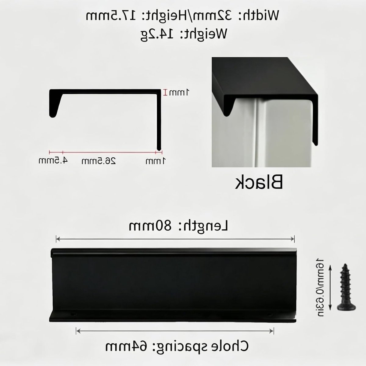Set van 10 Zwarte Verborgen Keukenhandgrepen - 80mm Aluminium Handgrepen voor Kasten, Deuren en Lades in Badkamer en Slaapkamer