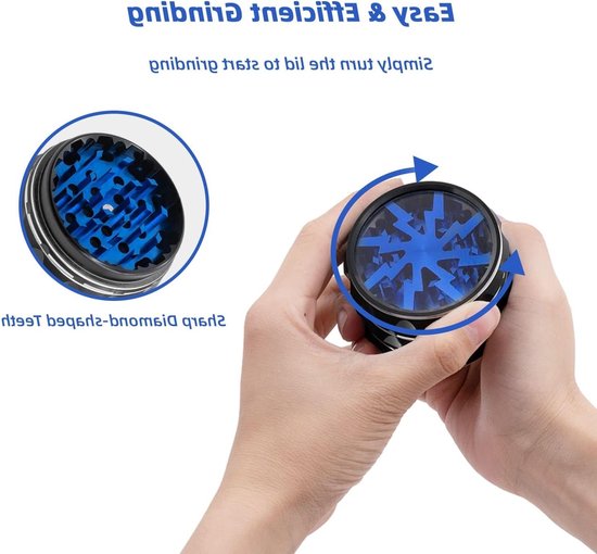 Kruidenmolen 2,5 Inch van Aluminium, 4-delige Set met Schoonmaakborstel en Pollen Schraper voor Keuken, Draagbare Specerijenmolen voor Kruidige Gerechten - Zwart/Blauw van Merkloos — afbeelding 3