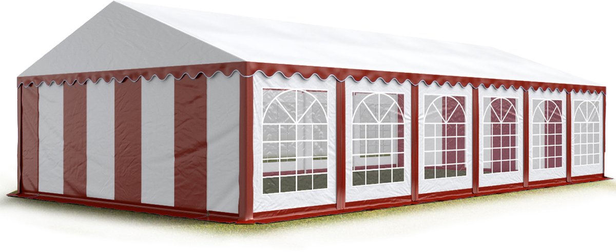 Partytent feesttent 6x12 m tuinpaviljoen -tent PVC 700 N in rood-wit waterdicht