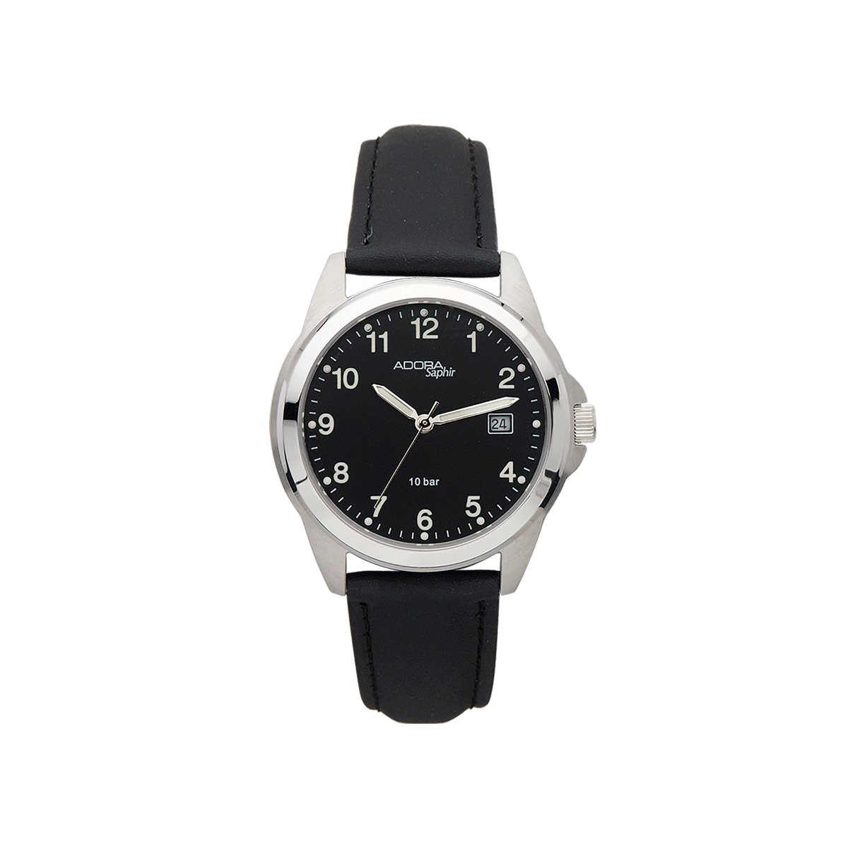 Adora Saphir AS4423 - Herenhorloge - Saffierglas - 10 Bar (Zwemmen) - Edelstaal - Ø 38mm - Zwart