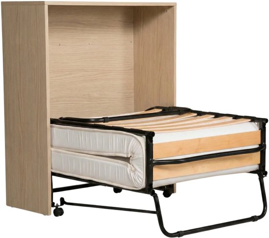 Troonz Matera Lit Pliant Armoire de Lit 80x190 cm - Lit d'Appoint Commode - Couleur Bois - Lit Une Personne - Lit Pliant 1 Personne avec Cadre