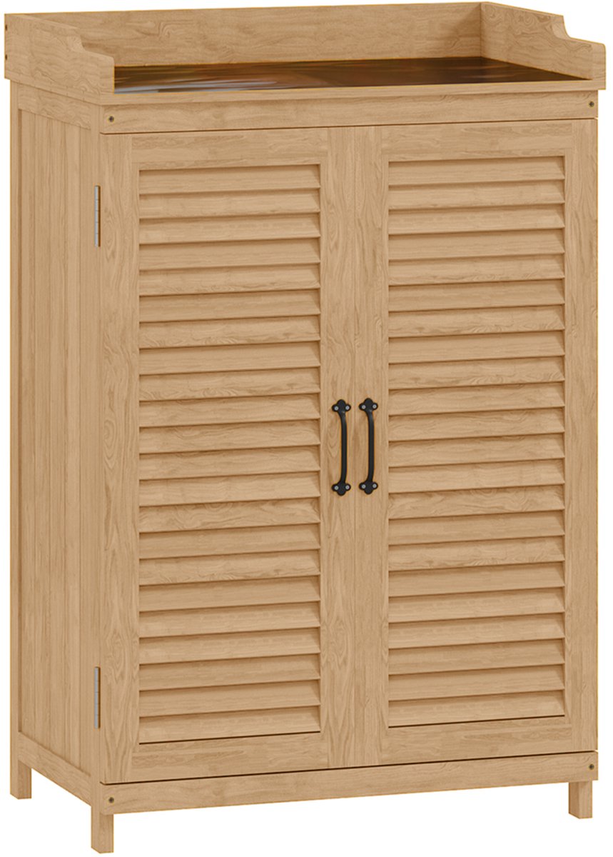 Oppottafel – Hout – Buiten – Tuinkast – Werktafel – Opbergkast – Weerbestendig – Geel