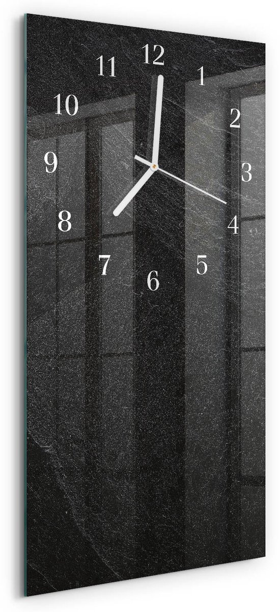 TULUP Wandklok - Marmer Decoratieve Glazen Klok - 30x60 cm - Grijs Glazen Wandklok Design - Witte Handen - Rechthoekige Wandklok - Decoratieve Glazen Klok - Glazen Wandklok Design Grijs - Marmer