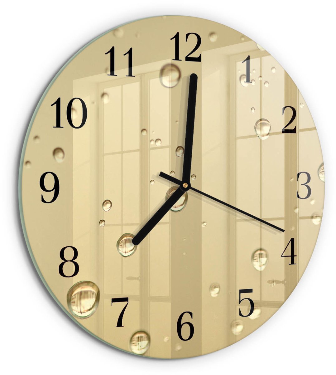 TULUP Wandklok - Druppels Glazen Klok Met Print - 30fi cm - Bruin Moderne Glazen Wandklok - Zwarte Handen - Ronde Wandklok - Moderne Wandklok Glas - Wandklok Glas Decoratie Bruin - Druppels