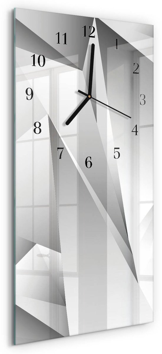 TULUP Wandklok - Patroon Wandklok Glas Met Motief - 30x60 cm - Wit Decoratieve Glazen Klok - Zwarte Handen - Rechthoekige Wandklok - Moderne Wandklok Glas - Wandklok Glas Decoratie Wit - Patroon