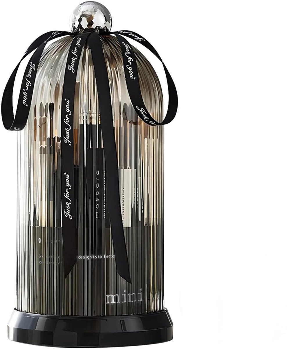 Hearyoo Make-up Organizer Draaibaar – 360° Cosmetica Opbergbox Met Deksel – 7 Vakken – Make-up Kwastenhouder – Zwart
