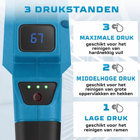 Hogedrukreiniger - Hogedrukreiniger Accu - Hogedrukreiniger Auto - Draadloze Hogedrukreiniger - Terrasreiniger - Hogedrukspuit - 3-versnellingsaanpassing - 2x 3000 mAh Accu van Merkloos	 — afbeelding 4
