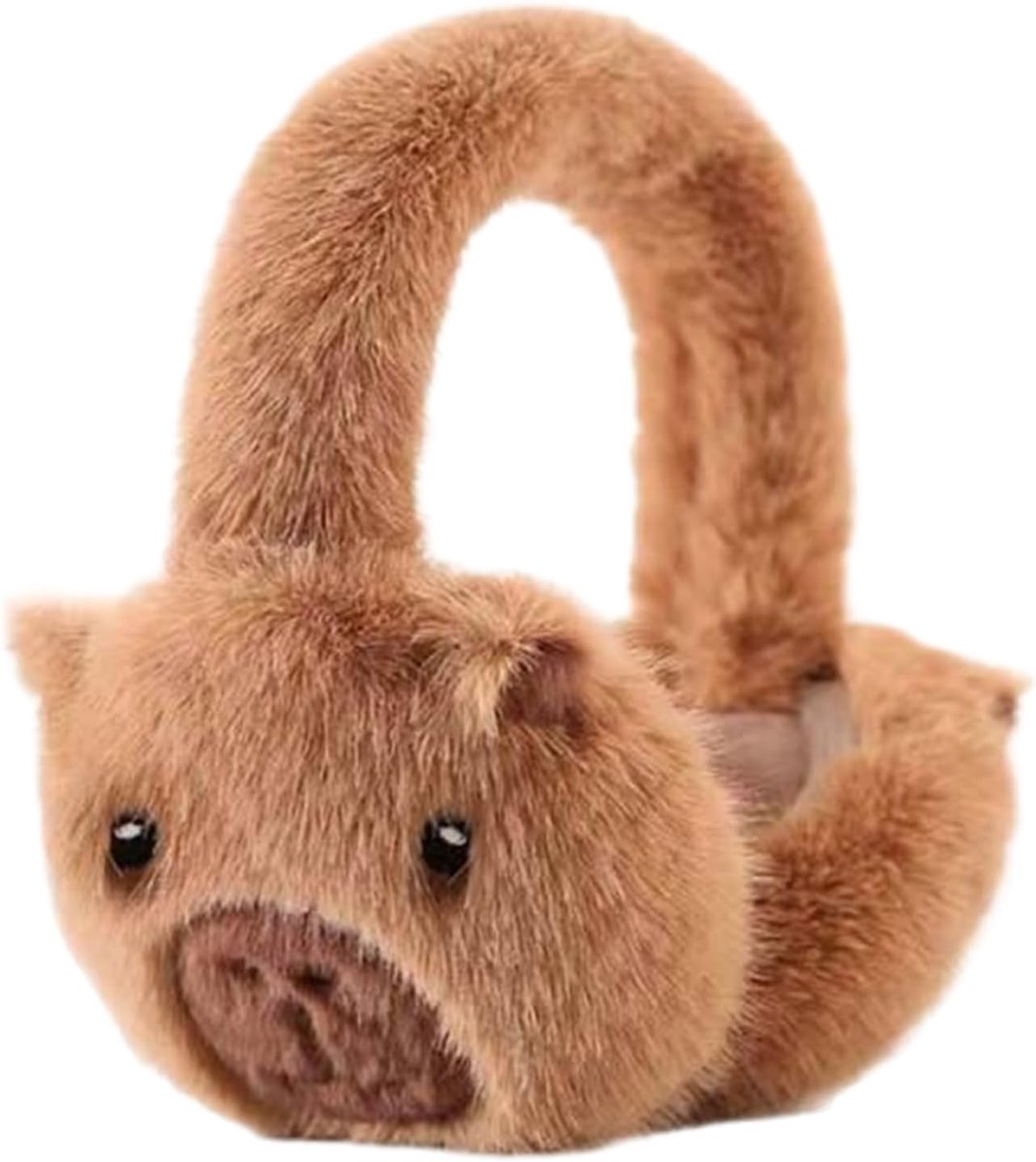 JeiibrZui Capypara Pluche Oorwarmers - 18,5 Cm - 1 Stuk - Bruin - Thermische Isolatie Voor Skiën Fietsen Winter